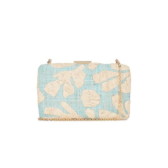Kayu Frances Blue Woven Straw Clutch Size OS